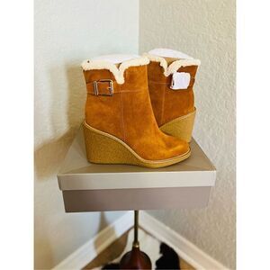 FRANCO SARTO Ulayna Water Resistant‎ Suede Fleece Wedge Bootie, Brown, 10, NWT